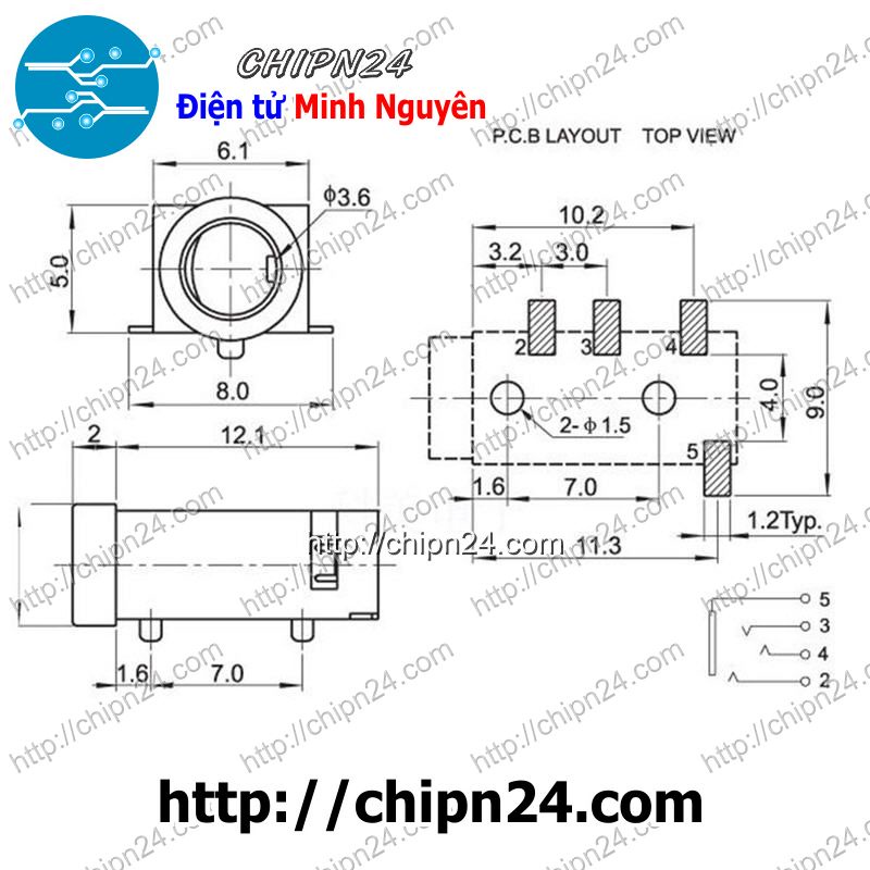 [4 CÁI] Jack Audio 3.5mm PJ-320D PJ320D hàn board chân dán