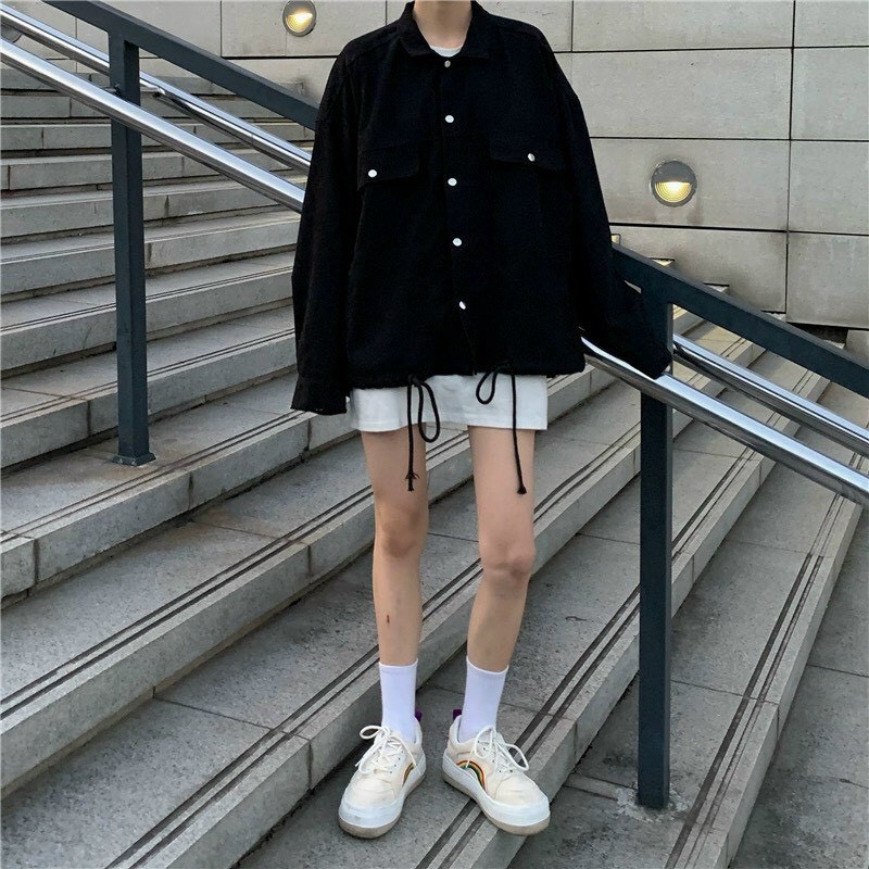 Áo khoác sơmi kaki nhung unisex Trơn 2 Túi form rộng nam nữ ulzzang Wind