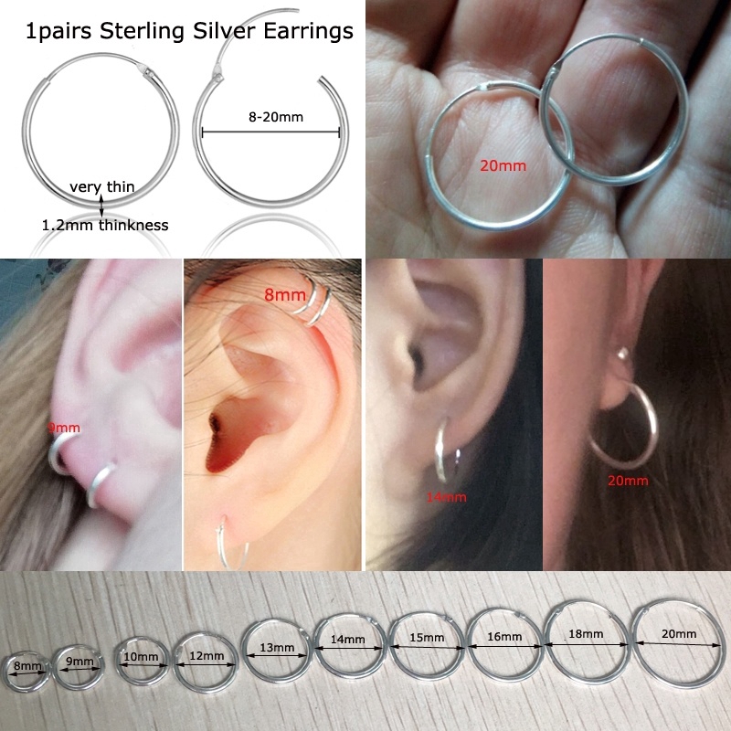 Khuyên Tai Xi Bạc Sterling Dạng Vòng Thiết Kế Đơn Giản Tinh Tế