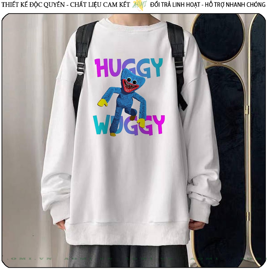 Áo Nỉ Bông Sweater Poppy Playtime Huggy Wuggy tay dài da cá unisex full size AOMIVN