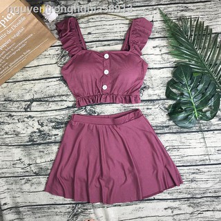 ℗◐Áo tắm hai dây xẻ nhỏ tươi mát mỏng và  che bụng màu váy kiểu boxer áo tắm sinh viên suối nước nóng bikini sexy