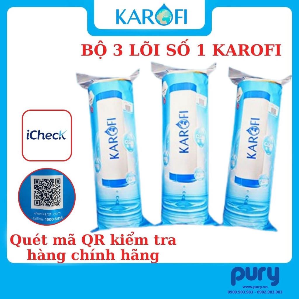 Bộ 3 lõi lọc nước Karofi số 1 SMAX DUO 1 VI LỌC - PP 5 Micron - Hàng chính hãng