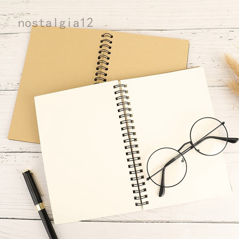 Nostalgia12 Sổ tay giấy thủ công cuộn lò xo theo phong cách retro dùng để vẽ viết nhật ký