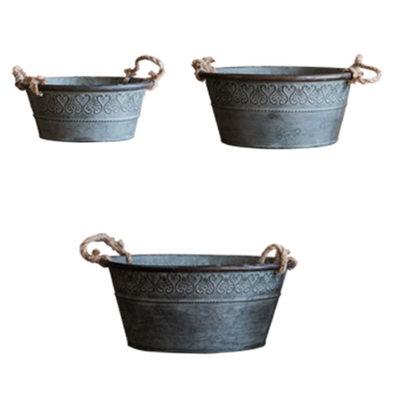 Aoto Chậu Sắt Tròn Đựng Hoa Quả Tươi Và Veggies Vintage Trang Trí