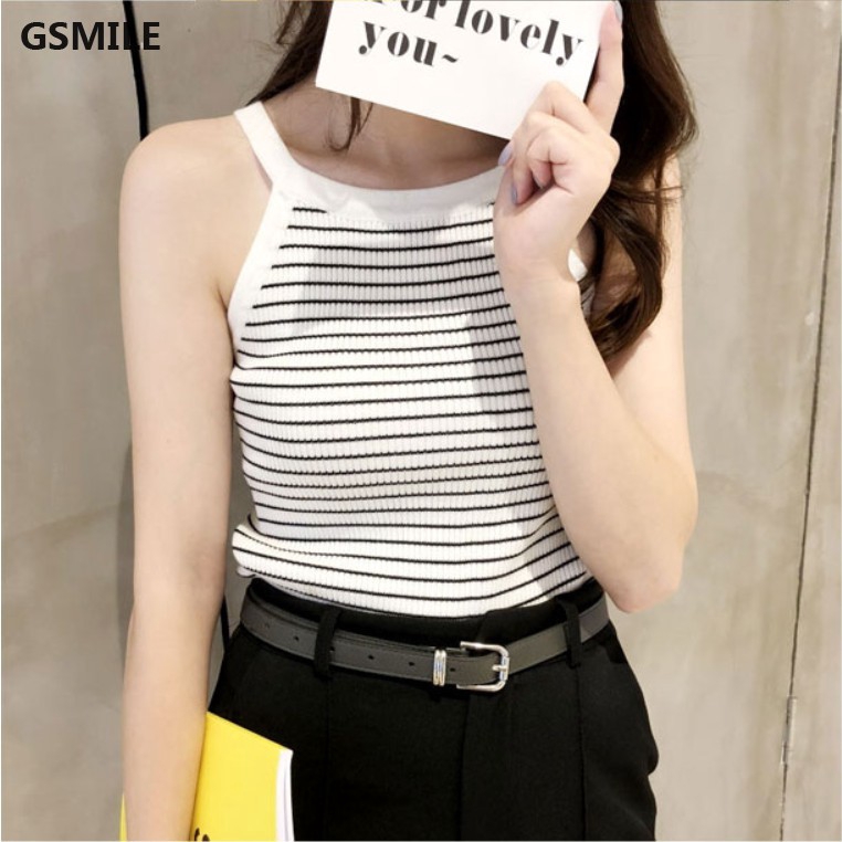 Tank Top Women Korean Trendy Casual Solid Color Knitted Sleeveless Off Tops | BigBuy360 - bigbuy360.vn