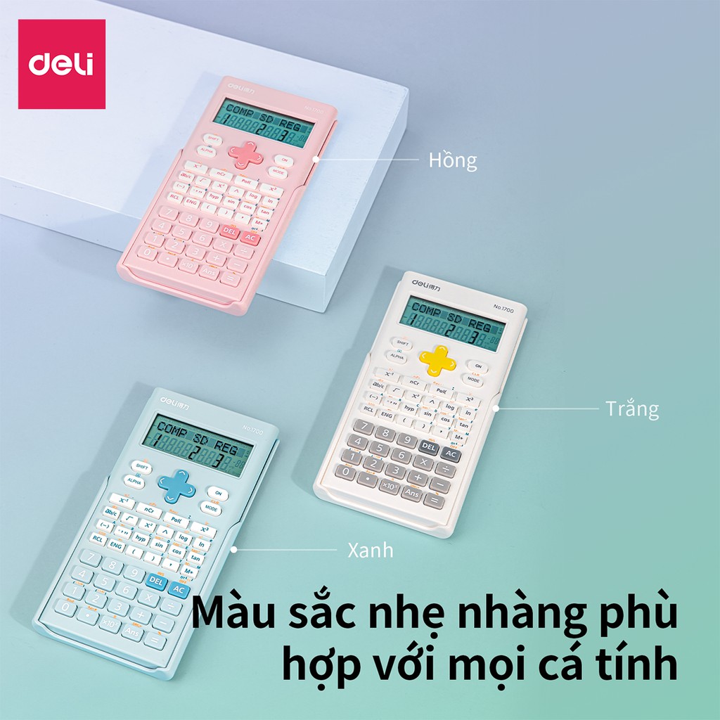 Máy tính kỹ thuật học sinh Deli -Xanh/ Hồng/ Trắng - 1700 .