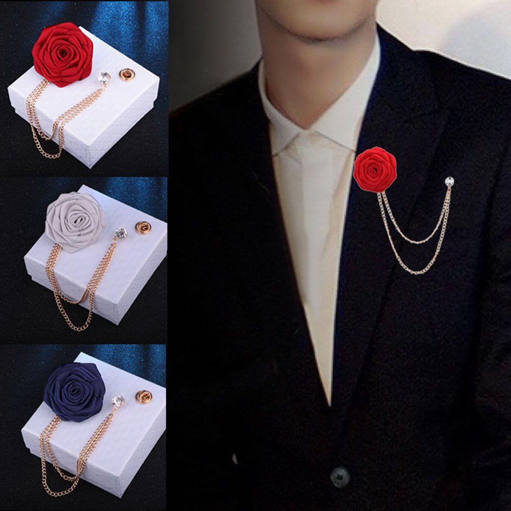 Ghim Cài Áo Hình Hoa Hồng Phối Dây Xích Thời Trang Cho Nam