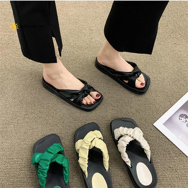 Dép sandal đế bằng chống trượt thời trang mùa hè cho nữ