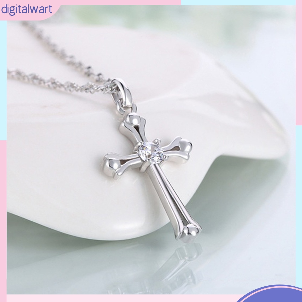 DI_Women's Fashion Jewelry Cubic Zirconia Inlaid Cross Shape Necklace Pendant