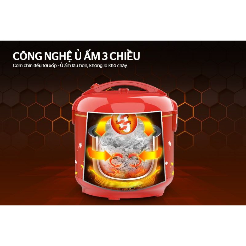 Nồi cơm điện Sunhouse 1.8L SH18M màu đỏ bảo hành 12 tháng chính hãng