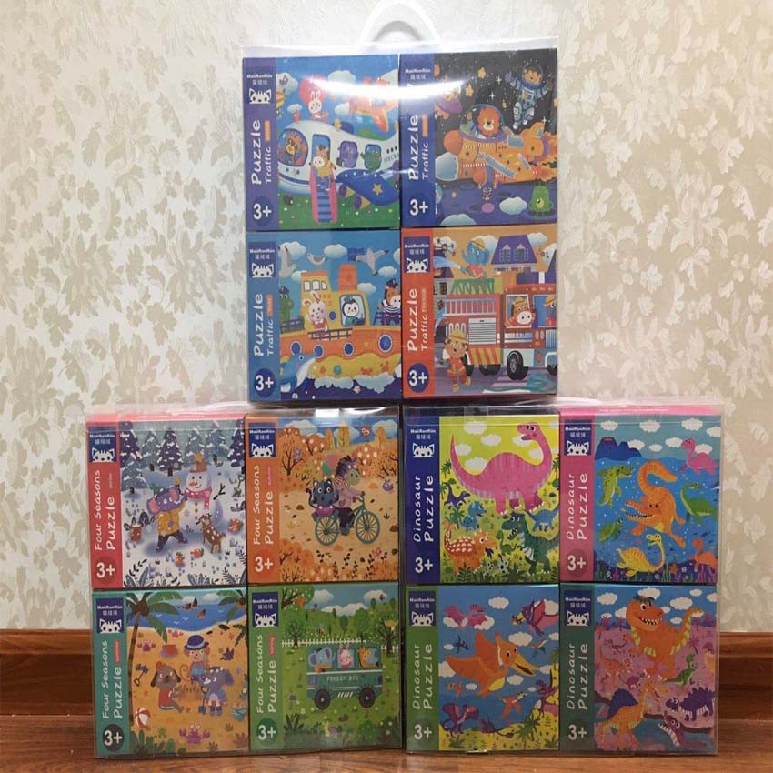 Bộ 4 hộp tranh ghép Puzzle nhiều cấp độ (12-16-24-32 mảnh) Hộp giấy xịn xò