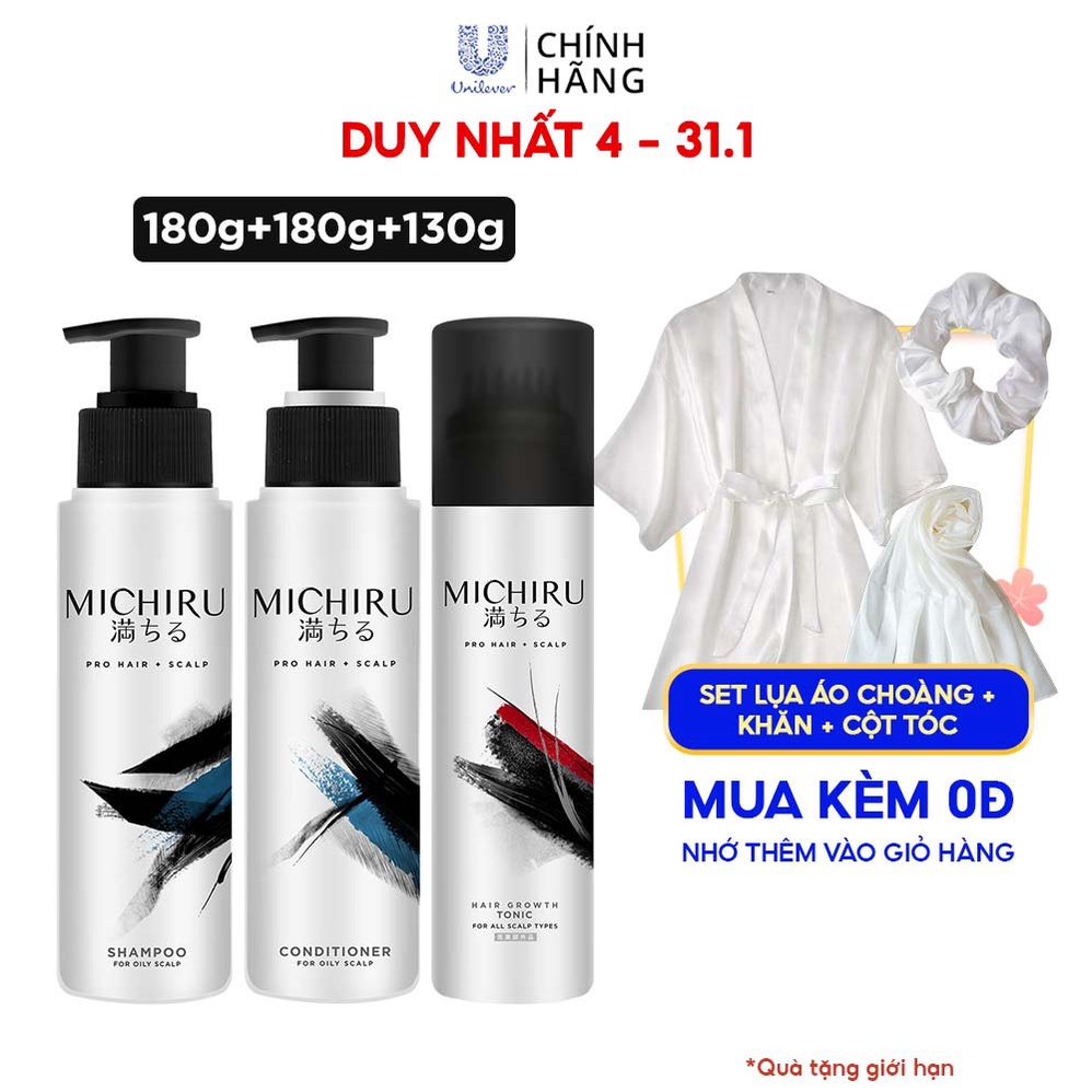 Bộ dầu gội + xả + tonic Michiru Nhật cao cấp ngăn ngừa rụng tóc cho da dầu (180gr x2, 130gr)