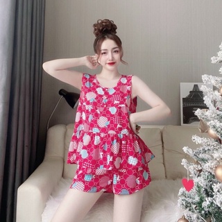 Đồ bộ mặc nhà vayo bộ mặc nhà lụa nữ áo baby doll bộ đồ ngủ nữ quần cọc ngắn thời trang đẹp mát dưới 60kg.