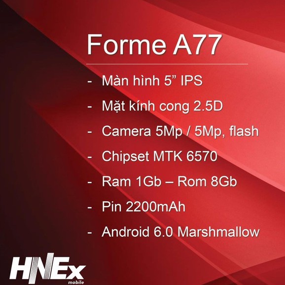 Điện thoại thông minh 2 sim 2 sóng forme a77, cảm ứng 5 inch thông minh - phần mềm android 6.0 - pin 2200 mAh - mới 100% | BigBuy360 - bigbuy360.vn