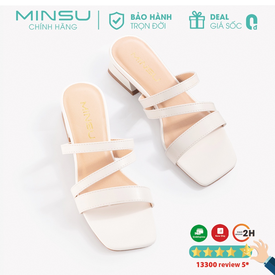 Dép Guốc Cao Gót Nữ Không Quai Kiểu Basic MINSU M9006 Dáng Dép Sandal Cao 3Cm Mũi Vuông