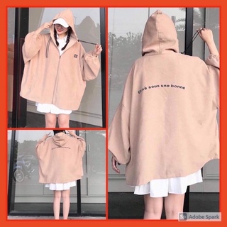 Áo khoác áo khoác hoodie tay cánh dơi hình thêu bò sữa trẻ trung năng động