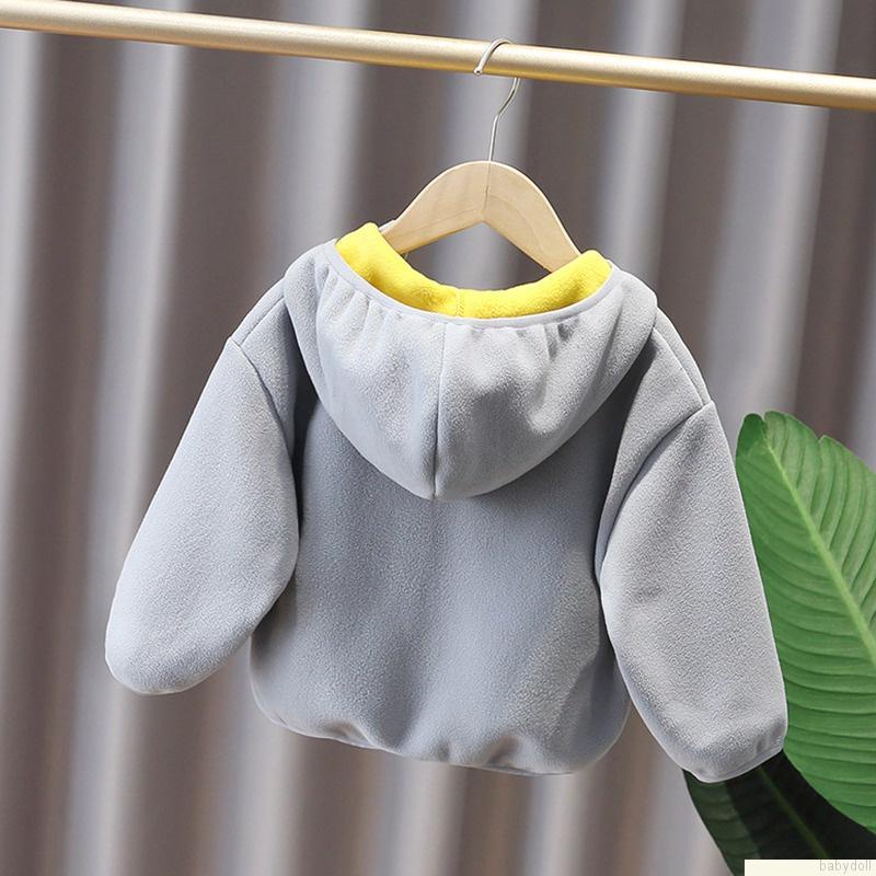 Áo khoác cotton lông cừu tay dài dáng rộng phối khóa kéo in hoạt hình kiểu Hàn Quốc cho bé trai