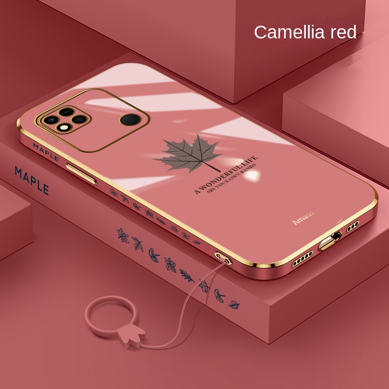 Ốp Điện Thoại TPU Silicon Mềm Họa Tiết Lá Phong Có Dây Đeo Cho Xiaomi Poco C40 Redmi 10C