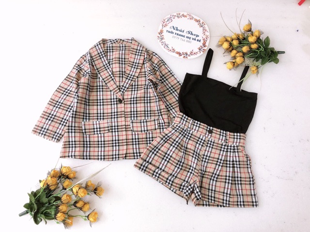 Bộ giả vest kẻ bbr cho bé gái