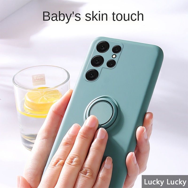 Ốp Điện Thoại Silicon Dẻo Màu Trơn Kèm Giá Đỡ Nhẫn Cho Samsung Galaxy S22 Ultra