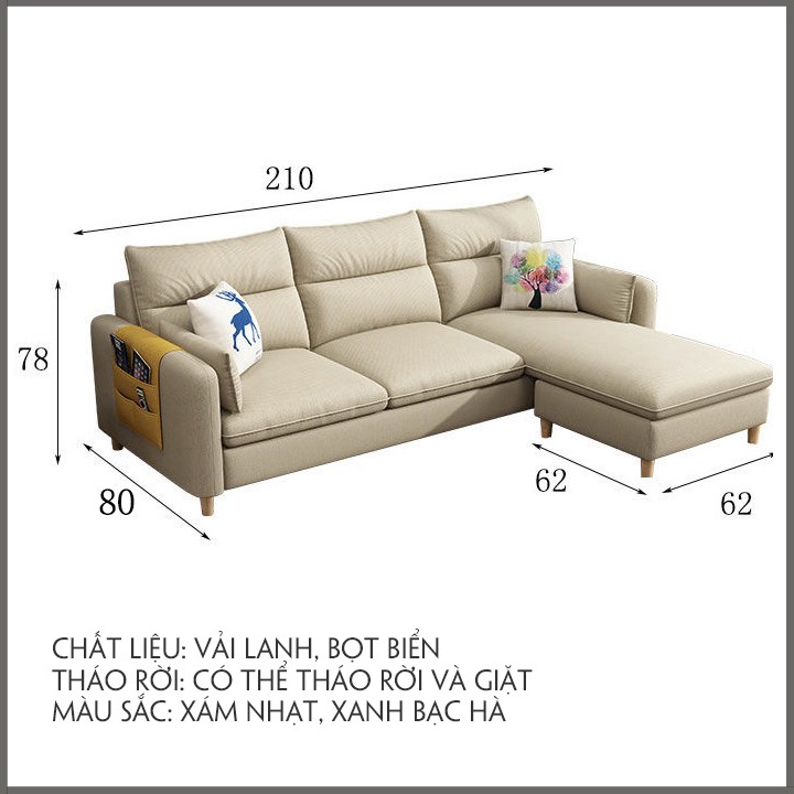 [Có video] Ghế Sofa phòng khách, Ghế Sofa chữ L kích thước 210x142x78cm