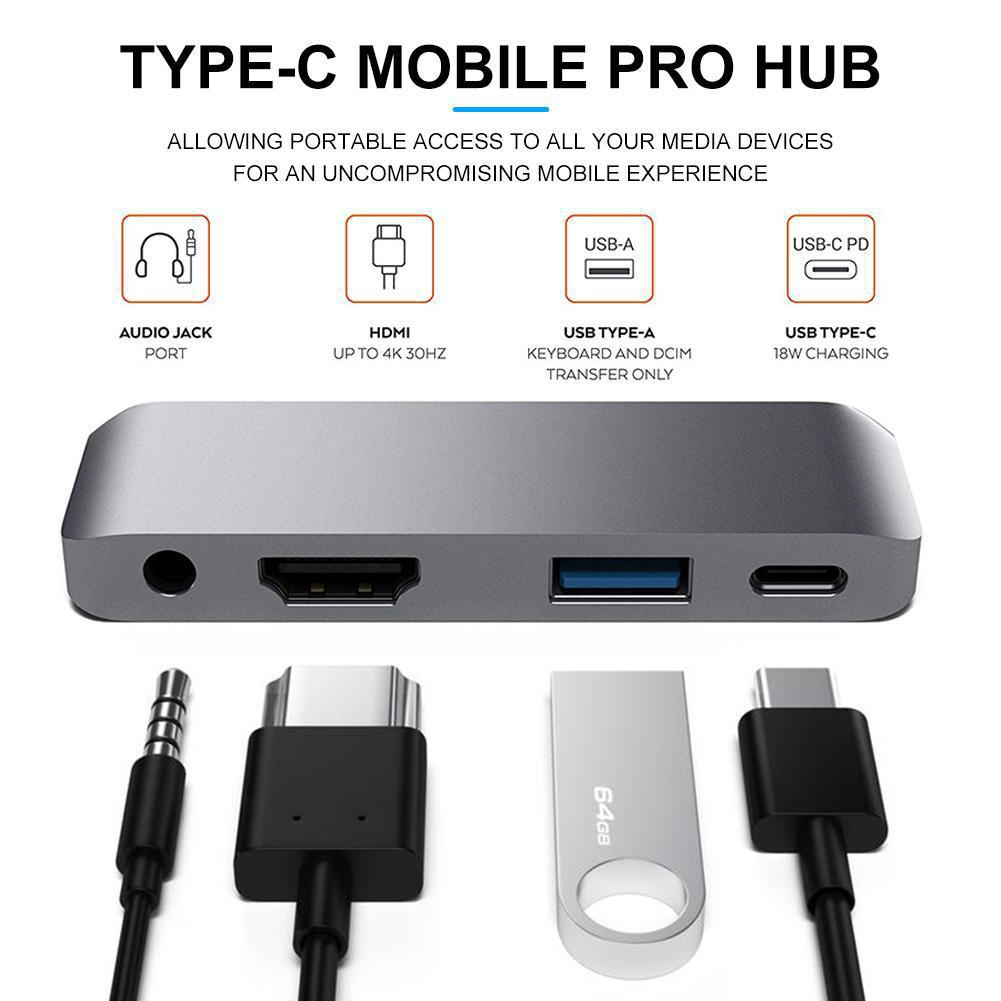 Bộ chuyển đổi Hub USB Type-C / USB-C PD 4K HDMI USB 3.0 / Jack 3.5mm cho máy tính bảng / điện thoại