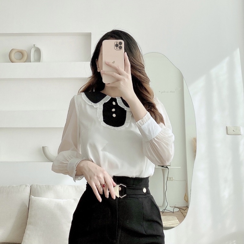 Áo sơ mi kiểu dài tay phong cách công sở hàn quốc chất liệu tơ hàn mềm mịn mặc đi làm đi chơi màu trắng, hồng A26