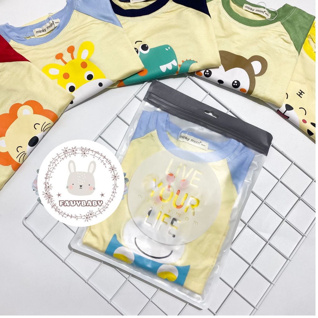 Bộ Dài Tay MINKY MOM Chính Hãng Bé Trai Bé Gái Thun Lạnh Hình in Động Vật Và Túi Cho Trẻ Em 0 1 2 3 4 5 Tuổi- Favybaby