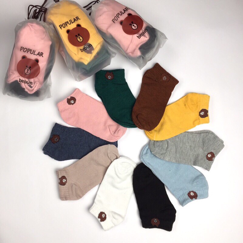 Túi 10 đôi vớ, tất cổ ngắn hình gấu siêu dễ thương