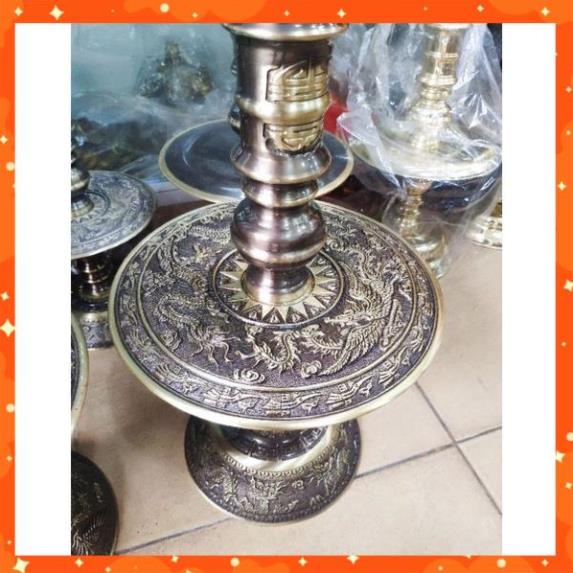 Bộ Thờ Ngũ Sự Đỉnh Song Long Chầu Nguyệt bằng đồng nguyên chất làm màu giả cổ, Đỉnh đồng đại bái cỡ 40cm