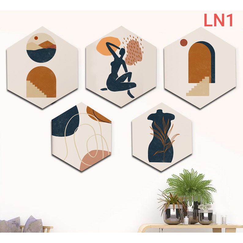 Set tranh lục giác trang trí hiện đại VUADECOR fomex dán tường (tặng kèm băng dính)