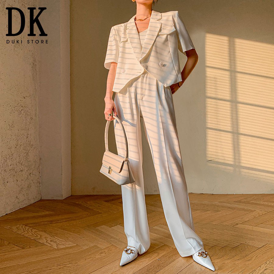 Áo khoác blazer, áo vest blazer nữ dáng lửng màu trắng cực sang choảnh BLU0021 - DUKI STORE