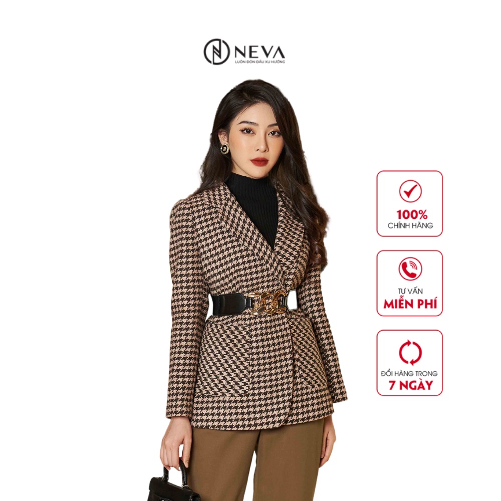 Áo Blazer Nữ Công Sở Neva Vải Dạ Họa Tiết Nanh Sói 21F1W620406K022