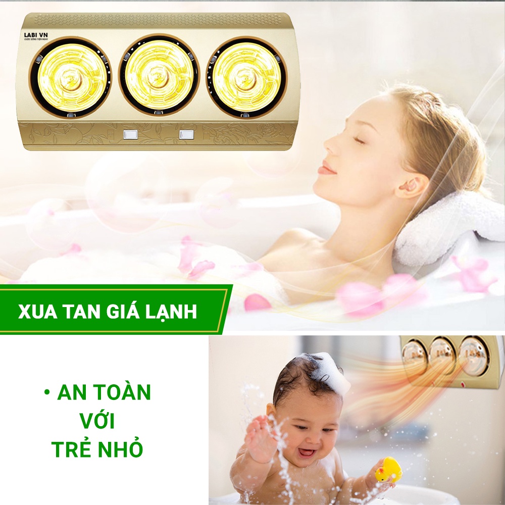 Đèn sưởi nhà tắm LABI VN LB080 cao cấp tiết kiệm điện, bóng đề phủ nano không gây chói mắt