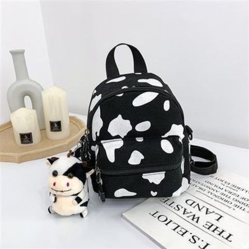 Balo nam nữ thời trang họa tiết bò sữa kiểu mới size mini NI0123