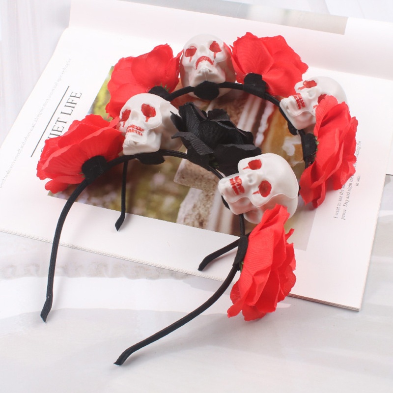 Băng Đô Hoa Hồng Và Đầu Lâu Phụ Kiện Chụp Ảnh Halloween