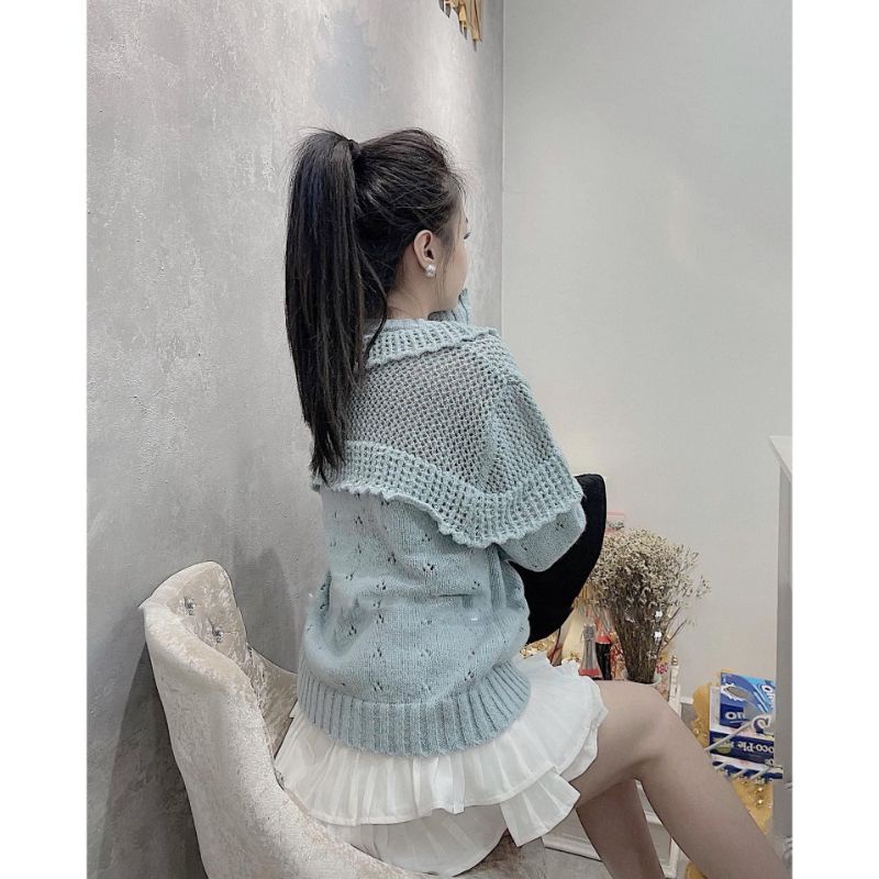 Áo Len Kiểu Ms.2035, Dáng Suông Dài Tay, Chất Len Đan Phối Cúc Ngọc Sang Chảnh