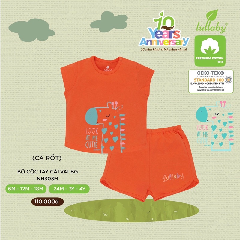 [LULLABY 2022] Bộ Cộc tay bé gái cotton NH303M (Sz 9m-4y)