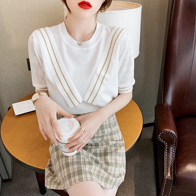 Áo kiểu ZHELIHANGFEI tay ngắn vải lụa thoáng mát phong cách mùa hè thời trang cho nữ