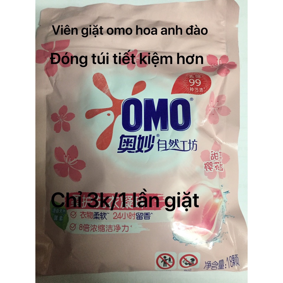Viên giặt quần áo Omo - Viên giặt xả giữ màu quần áo, lưu hương lâu 24h - Gói 18 viên