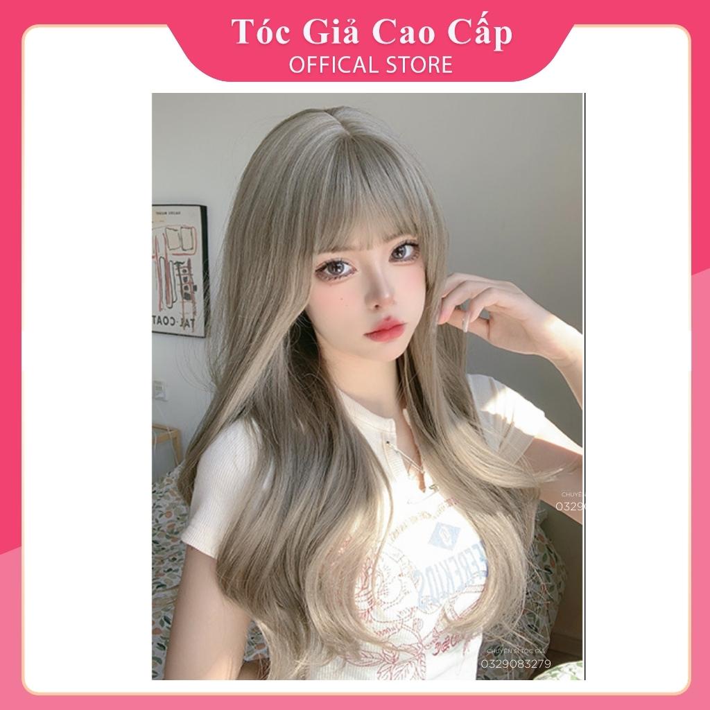 Tóc giả nữ nguyên đầu xoăn xám nâu , tặng kèm lưới trùm, CH1390