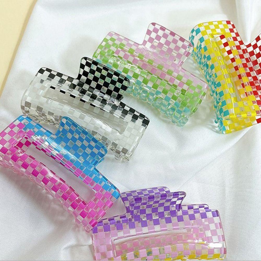 Kẹp Tóc Càng Cua Bằng Acrylic Họa Tiết Sọc Caro Nhiều Màu Thời Trang