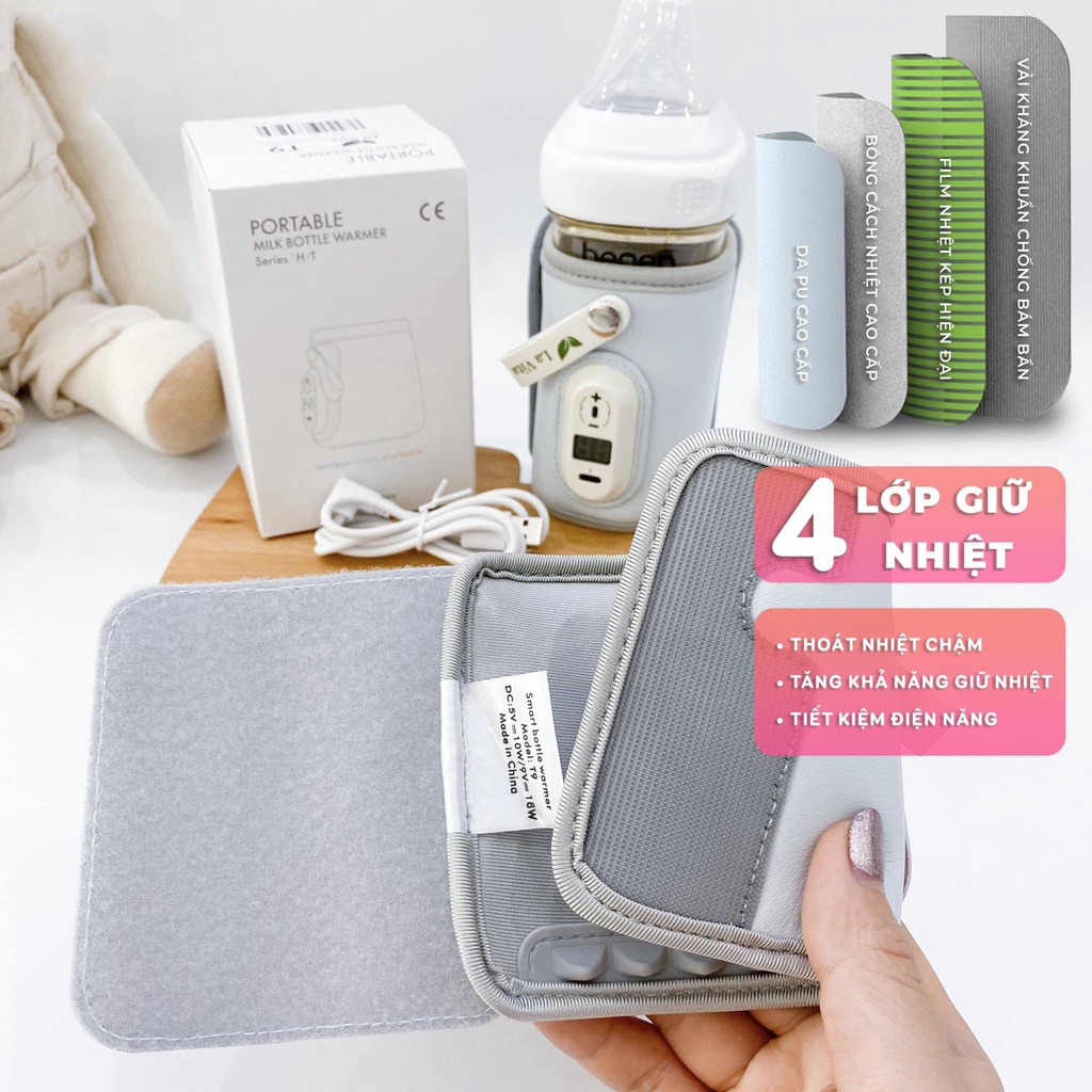 Túi hâm sữa Lavita di động, ủ bình sữa thông minh, giữ nhiệt bình bằng USB cho bé