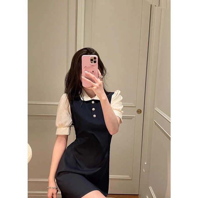 Váy Polo trơn tay phồng cực xinh, vải umi dày đẹp dáng body xòe nhẹ phần chân váy phom dưới 60kg