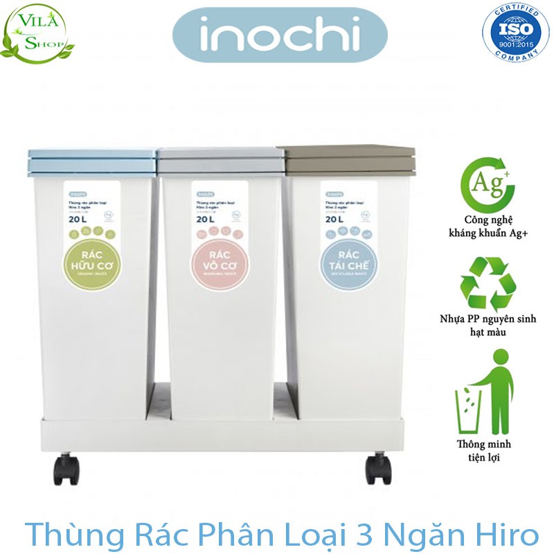 Thùng Rác Phân Loại 3 Ngăn Hiro Inochi Làm Thùng Rác Công Ty, Khách Sạn, Nhà Hàng Đựng Rác Gia Đình