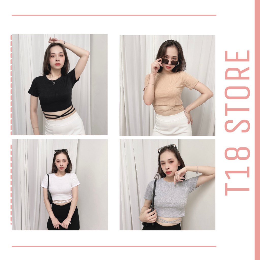 Áo croptop nữ kiểu ôm tay ngắn cổ tròn thun body buộc dây bigsize T18 STORE CT14 | BigBuy360 - bigbuy360.vn