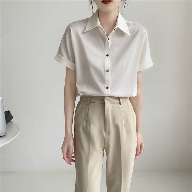 Áo Sơ Mi Chiffon Ngắn Tay Màu Trắng Thời Trang Cho Nữ