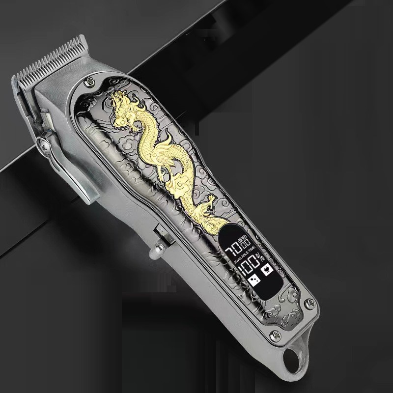 Tông Đơ Cắt Tóc Chuyên Nghiệp Không Lõi Có Đèn LED Vàng Khắc Hình Rồng Có Thể Sạc Lại Cho Nam