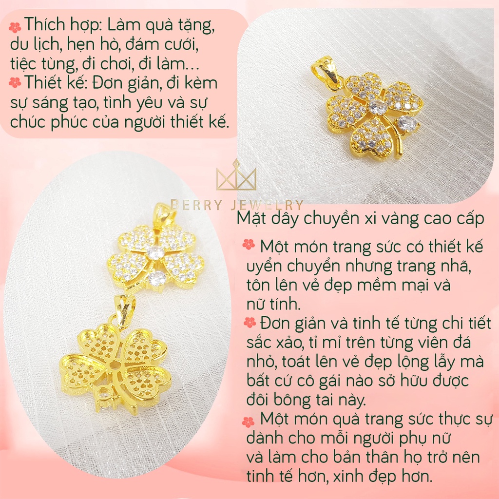 Mặt Dây Chuyền Nữ Mẫu Cỏ 4 Lá Lớn Màu Vàng Nhiều Đá Cực Sang B25MDC3 | Berry Jewelry