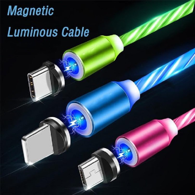 Dây Sạc 3 Đầu Nam Châm Phát Sáng Có Led Chạy Quanh Dây Cực Đẹp
